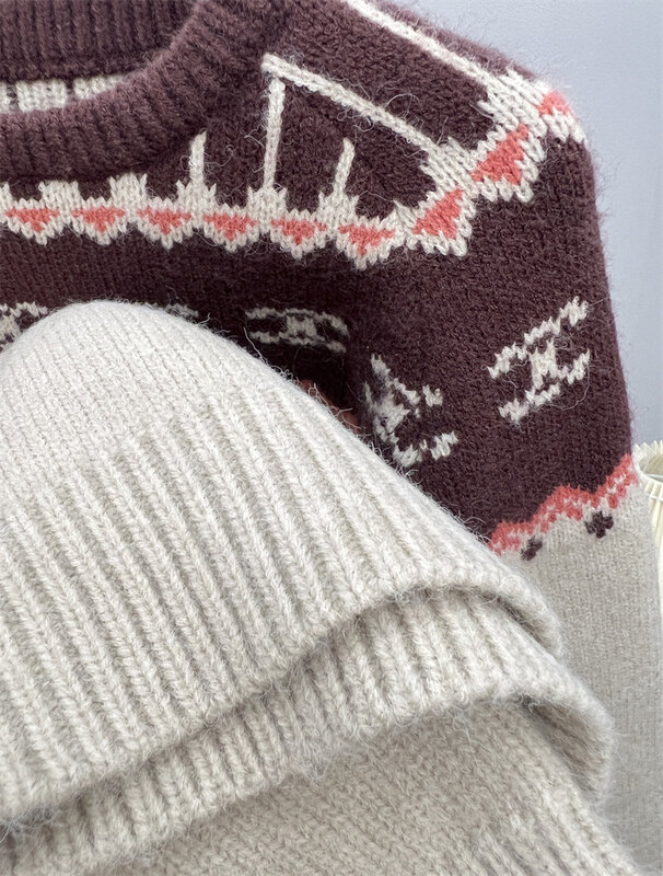 여성용 라운드넥 스웨터, 긴팔 니트 기본 패턴 풀오버, 스트라이프 여성 캐주얼 스웨터, 럭셔리 브랜드, 가을 겨울