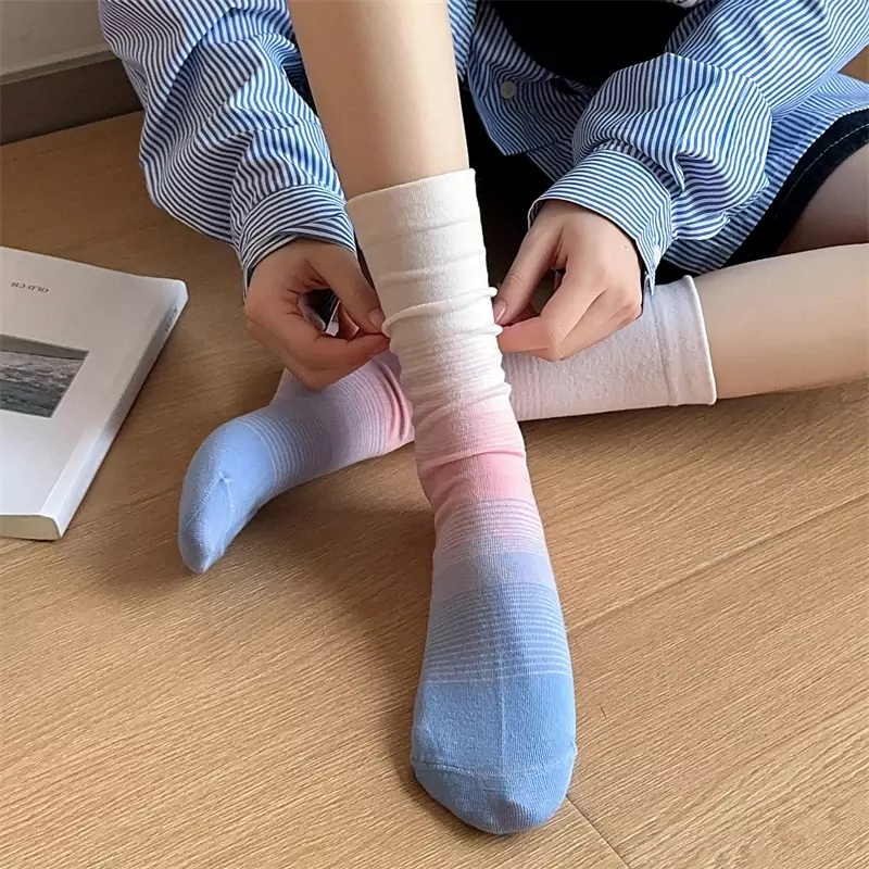 5 Pairs/Lot Woman Socks Korean Style New Mixed-color Casual Lady Crew Socks Multipack Striped Novelty Socks Daily Trend Creative