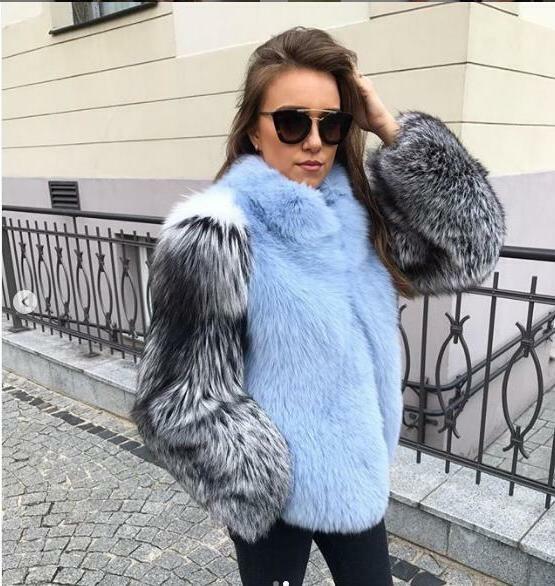 2023 wysokiej jakości grube płaszcze i kurtki damskie patchworkowy rękaw ciepłe prawdziwe futro z lisów nowe damska odzież wierzchnia prawdziwe futro