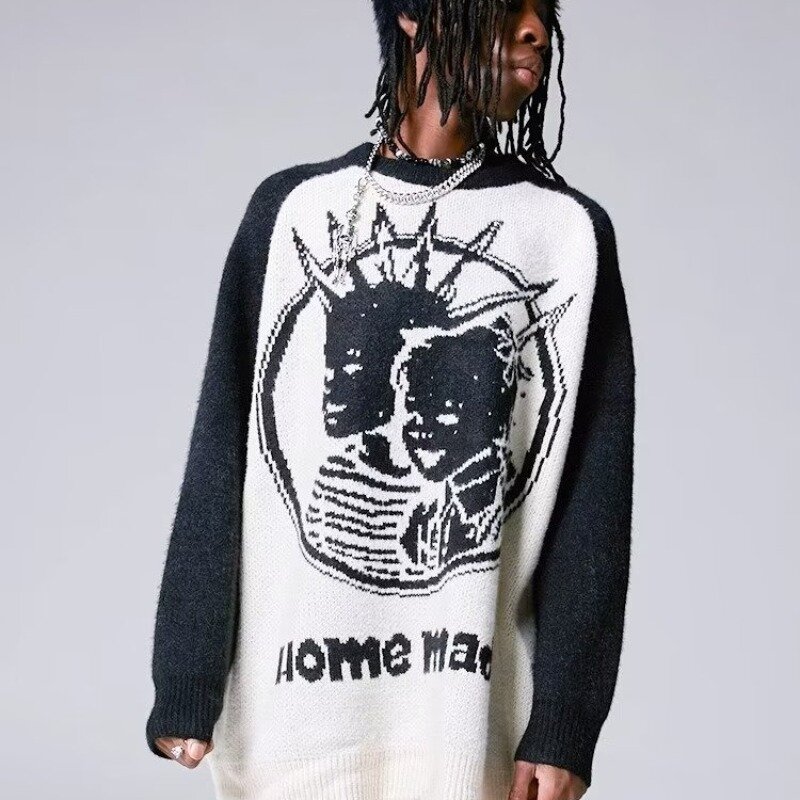 Pull ras du cou décontracté pour hommes et femmes, pull de rue américain, pull abstrait ogo, Y2K, tendance européenne et américaine