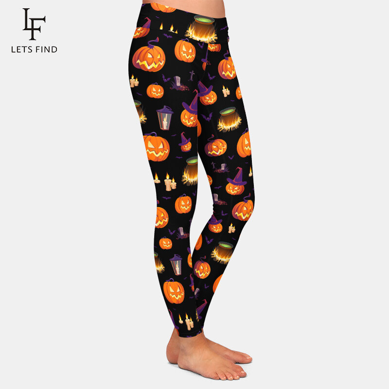 Letsfind moda 3d halloween abóbora impressão digital leggings mulheres calças de cintura alta fitness estiramento leggings