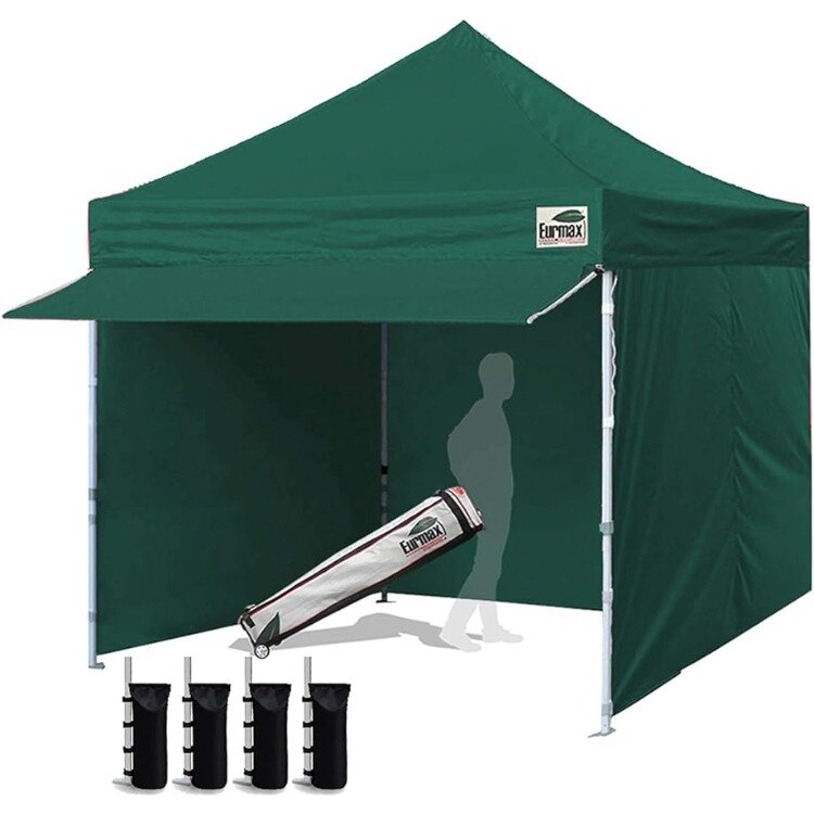 Eurmax USA 10 x 10 up Canopy Commercial Tent Outdoor Party Canopies with 4 Removable Zippered Sidewalls and Roller Bag Bonus