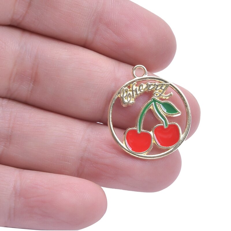 10pcs Enamel Cherry Charm for Jewelry Making Supplies Mini Fruit Pendant DIY Earring Bracelet Necklace Accessories Handmade Gift
