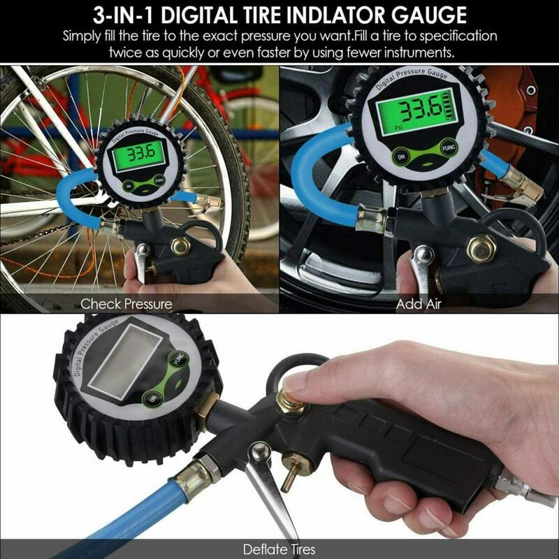 Wholesale & Dropshipping Tire Gauge LCD Screen Multifunctional Reliable 220PSI Tire Inflator Gauge Tool For Car