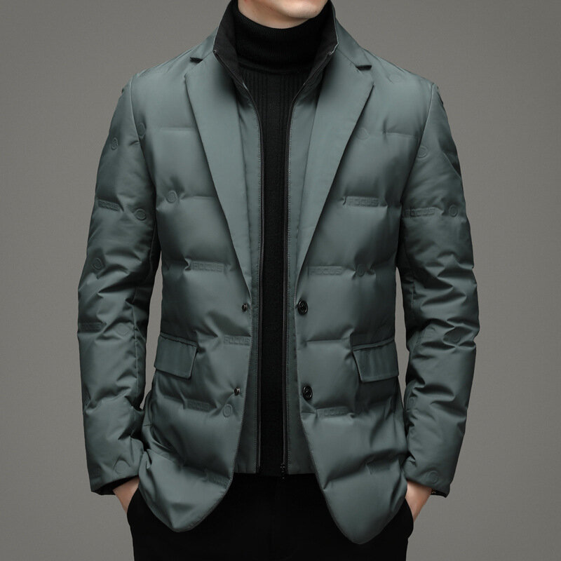Мужской пуховой костюм, новый зимний костюм из двух предметов, стильный деловой Повседневный теплый жакет, 2023