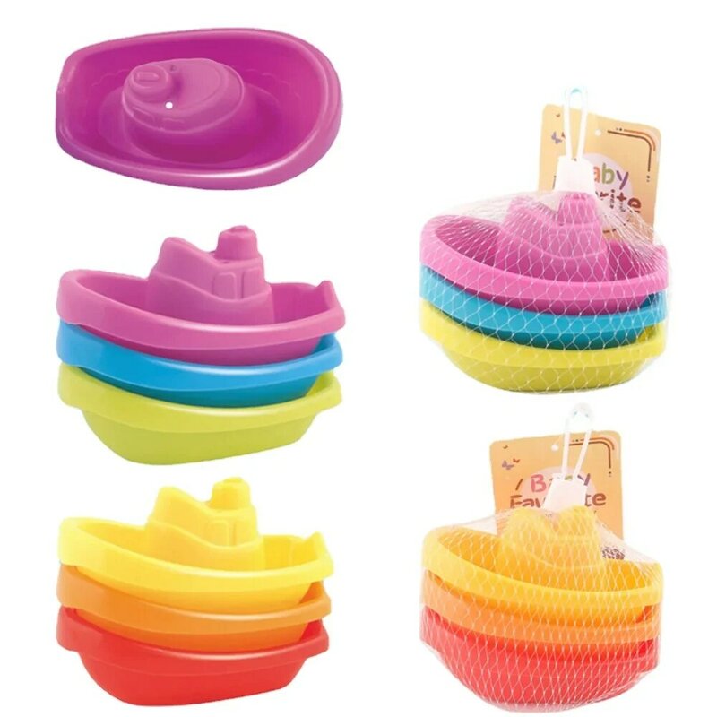 Baby Bath Toys Stacking Boat Toys Colorful Early Educational Intelligence Gift Boat-shaped Stacked Cup Folding Tower Baby Toys