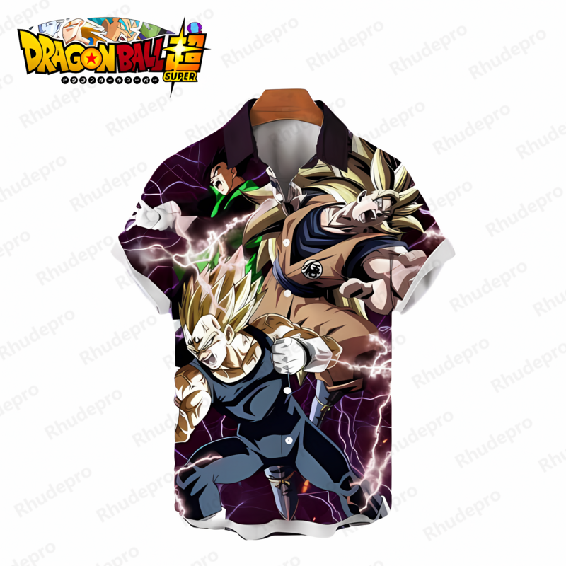 Мужская рубашка в стиле Харадзюку Goku, летняя пляжная рубашка с принтом Драконий жемчуг Z, 2024
