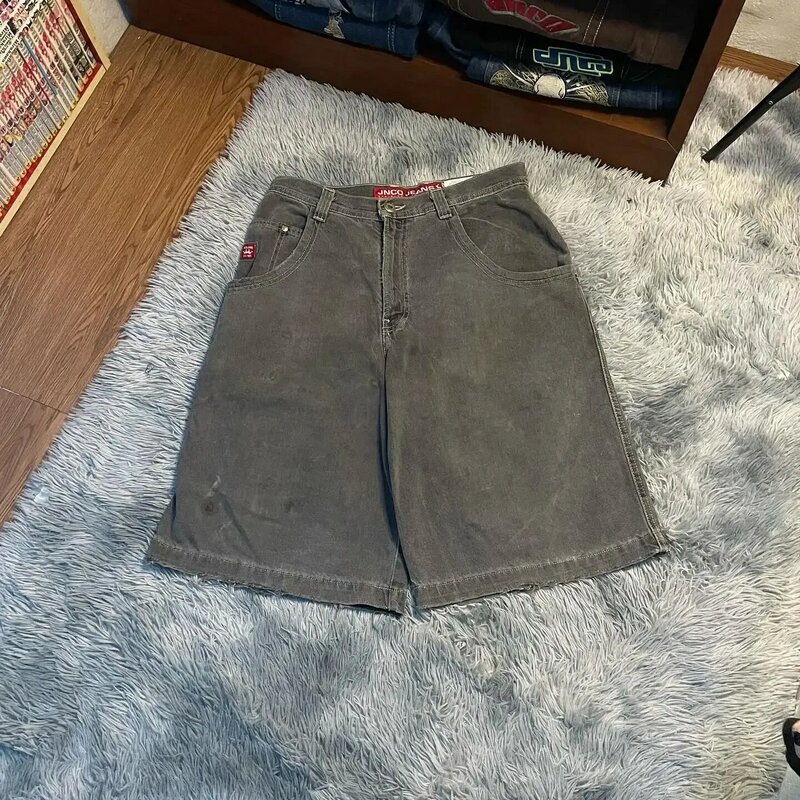 Pantalones cortos Y2K Harajuku Hip Hop Lucky Dice Graphic Print, pantalones cortos de mezclilla holgados Retro para gimnasio, pantalones cortos góticos para hombres, ropa de calle de baloncesto