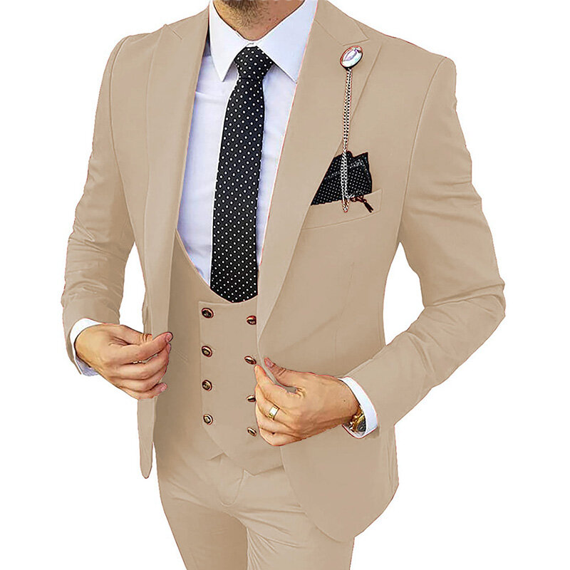 Formal dos homens 3 peça terno de casamento do noivo smoking magro ajuste ternos de negócios champanhe traje de casamento homme (blazer + calças + colete)