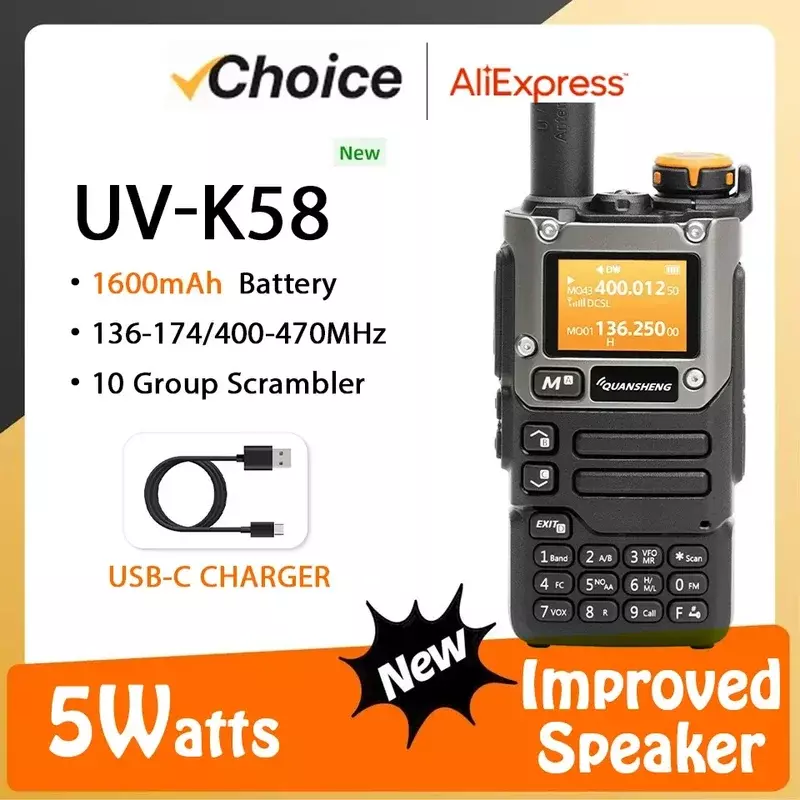 Quansheng-walkie-talkie UV-K6 5W, UV-K58 UV-K5 Radio bidireccional, carga directa, multibanda AM, FM, UHF, VHF, DTMF, actualización de UVK5, USB-C (8)