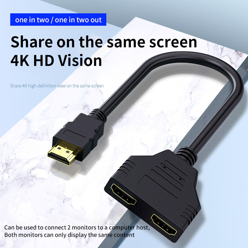 Pemisah kabel HDMI HD 1080P 2, adaptor kabel Dual Port Y Splitter 1 In 2 Out untuk TV Box PS3 pemisah kompatibel HDMI