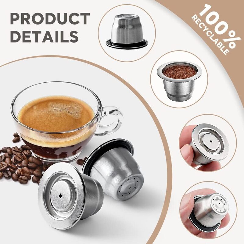 For Nespresso Reusable Coffee Capsule Stainless Steel Rich Crema Espresso Refillable Filters Pod Fit Inissia Pixie Essenza Mini