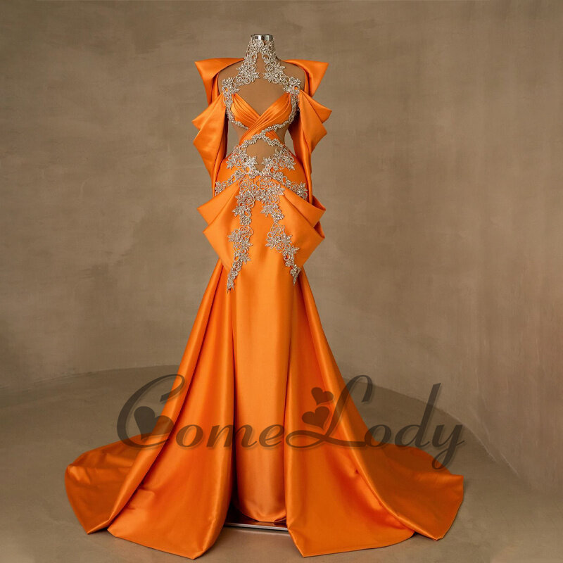 Comelody Evening Dresses Long Luxury Celebrity Saudi Arabric Off the Shoulder Crystals Illusion Chapel Train Pageant Prom