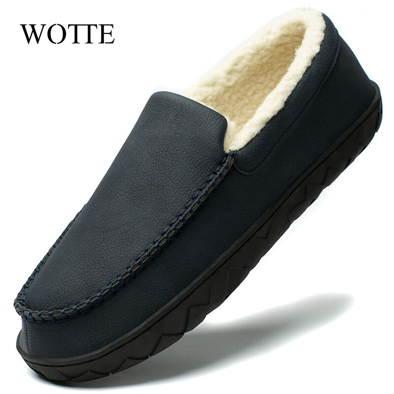 Zapatos cálidos de algodón para hombre, zapatillas planas antideslizantes de color sólido para interiores, estilo coreano, ligeras, Invierno