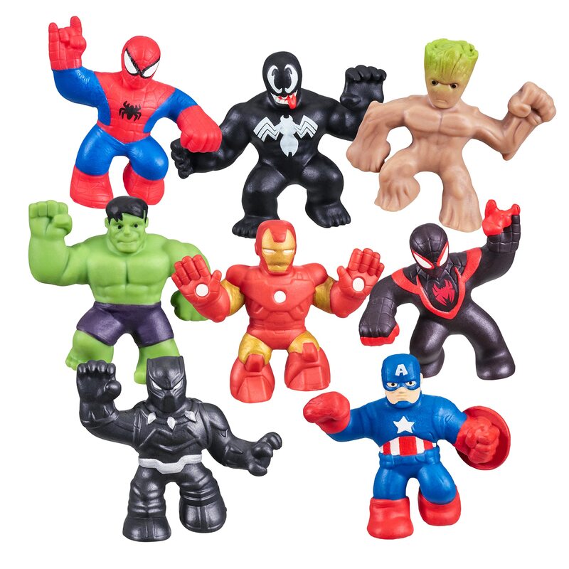 Figuras de ação de plástico macio, Heroes of Goo Jit Zu Marvel Mini Series Pack, Homem-Aranha Hulk Homem de Ferro Venom, Stretchy Decompress Toys