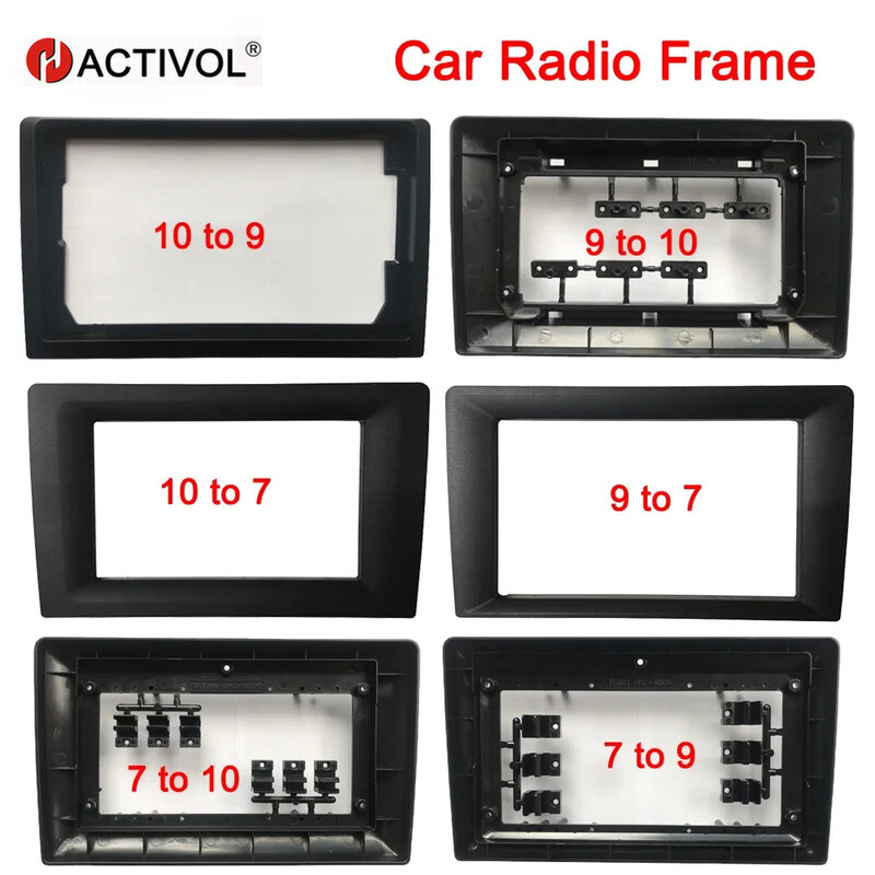 Car Radio Fascia Frame, Switch Frame, adequado para todos os modelos de veículos, 1 Din, 9 a 10, 9, 10 a 7 Polegada
