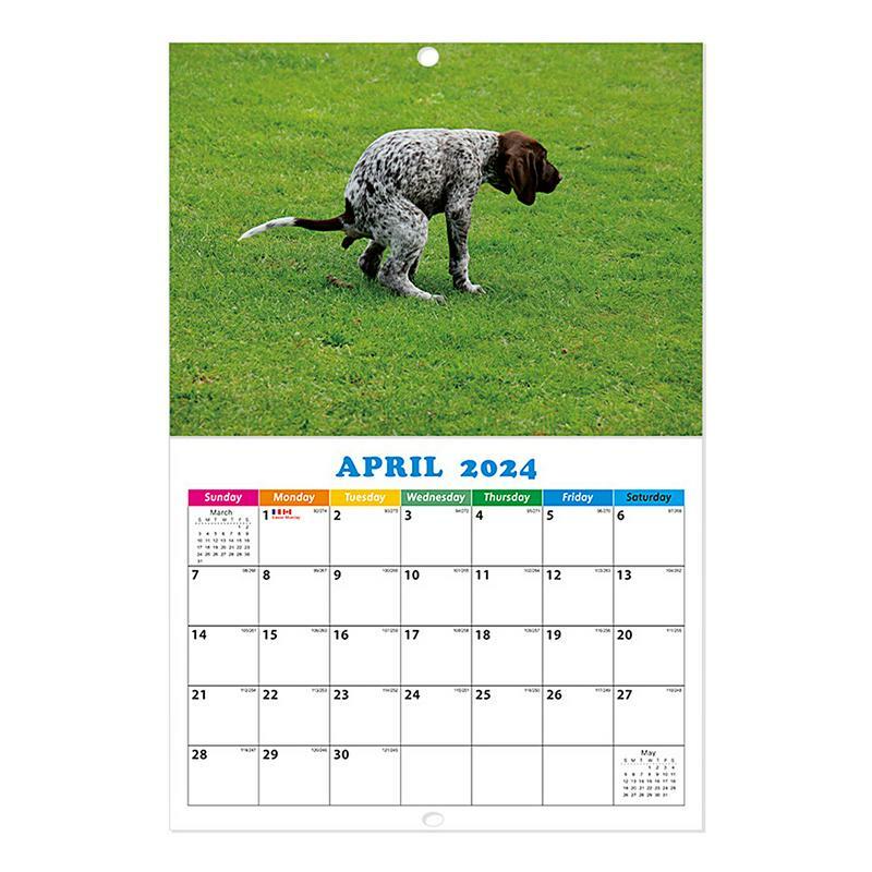 Kalendarz ścienny 2024 miesięcznego 2024 kalendarz ścienny psa wiszącego ozdobnego zabawnego kalendarza do jadalni w hostelu w domowy Hotel