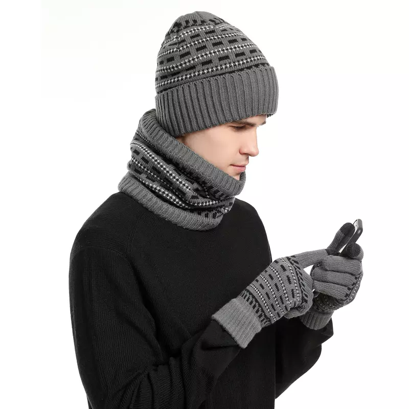 Ensemble de gants unisexes pour hommes, garde au chaud, bonnet Telefinger, écharpe à doublure sourire, fil de laine masculin, silencieux de cou, GaClaHat, hiver