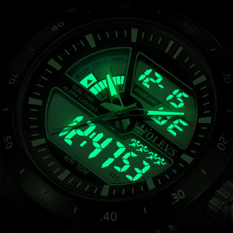 OLevs นาฬิกาข้อมือผู้ชายกันน้ำ50ม., นาฬิกาแฟชั่นผู้ชายหน้าปัด LED