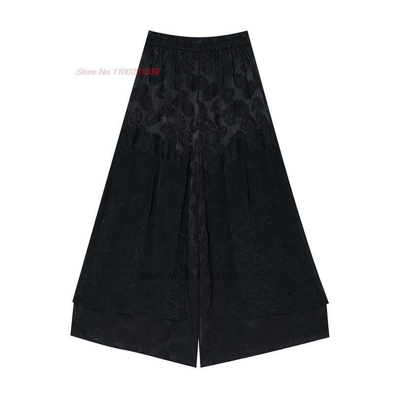 2024 tradizionale cinese vintage pantaloni a gamba larga donna etnico harajuku nazionale orientale elastico in vita pantaloni jacquard in chiffon