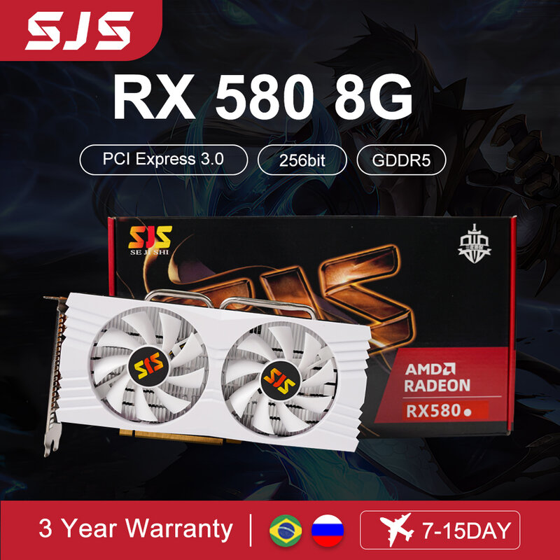 SEJISHI-SJS RX 580 Gaming Card, 8GB, 2048SP, 256Bit, GDDR5, AMD Radeon, RX580, 8G, Placa de vídeo gráfica, PC HDMI, Promoção