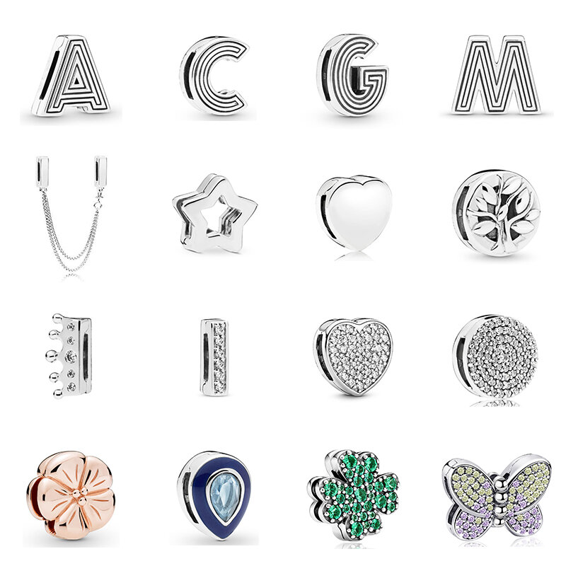 Nowy oryginalny 925 Sterling Silver alfabet klip korek wisiorki koraliki Fit Pan odbicia bransoletka DIY kobiety biżuteria