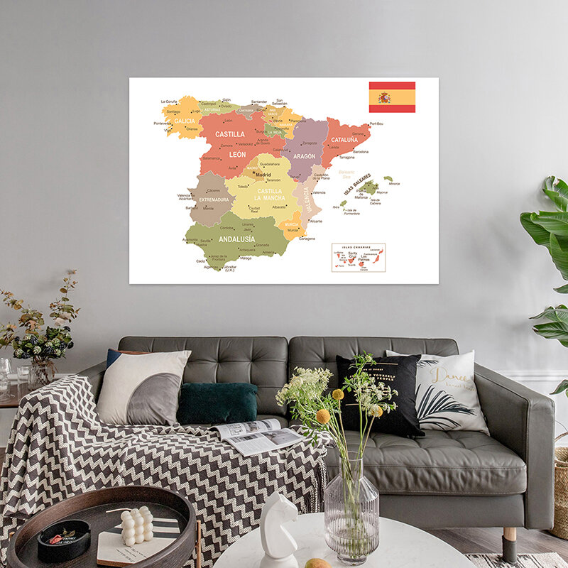 طوي رذاذ خريطة العالم صورة الإسبانية 100*70 سنتيمتر يطبع جدار ديكور المنزل الأطفال السفر اللوازم المدرسية باللغة الإسبانية