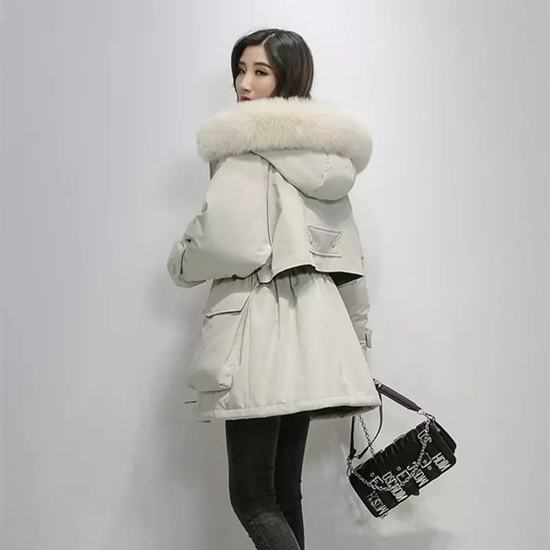 Parka acolchada de algodón con Cuello de piel para mujer, abrigo suelto de longitud media, abrigo grueso, chaqueta de nieve cálida, ropa de exterior