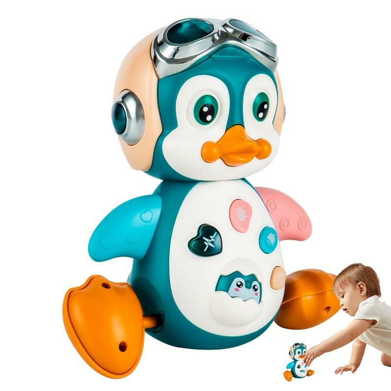 Mainan merangkak anak laki-laki dan perempuan, mainan bergerak Penguin bayi prasekolah pengembangan pendidikan dengan lampu dan menari musik bernyanyi
