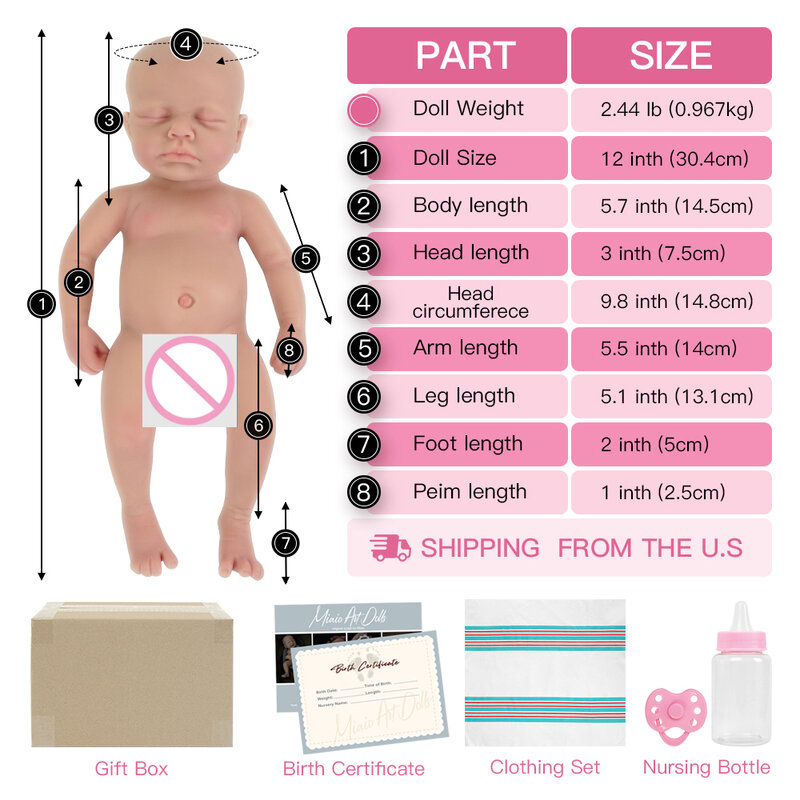 12 "Boy Micro Preemie كامل الجسم سيليكون دمية طفل نابض بالحياة دمية صغيرة تولد من جديد Surprice الأطفال مكافحة الإجهاد بلدي ميلودي