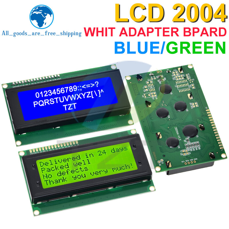Tzt Lcd2004 + I2c 2004 20X4 2004a Blauw/Groen Scherm Hd44780 Karakter Lcd/W Iic/I2c Seriële Interface Adapter Module Voor Arduino
