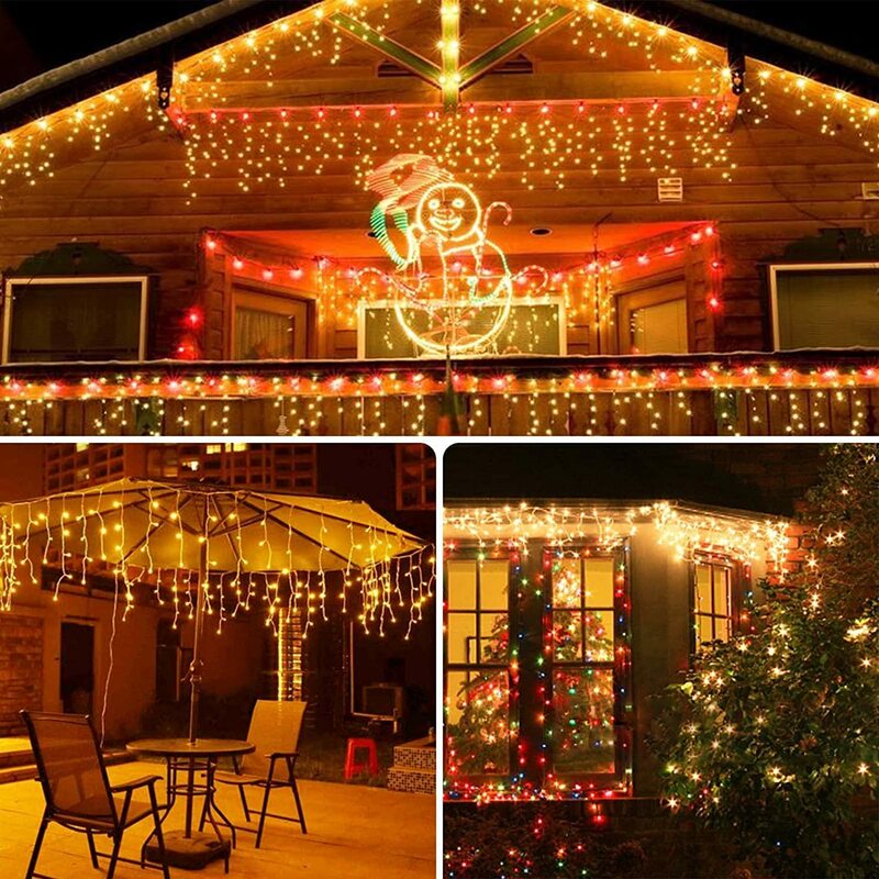 زينة عيد الميلاد 2023 أضواء جليد LED في الهواء الطلق العام الجديد 2024 Fairy Light Street Garland on The House Droop 0.5 / 0.6 / 0.7M إكليل مقاوم للماء لعيد الميلاد / Navidad / زفاف / منزل / ديكور حزب