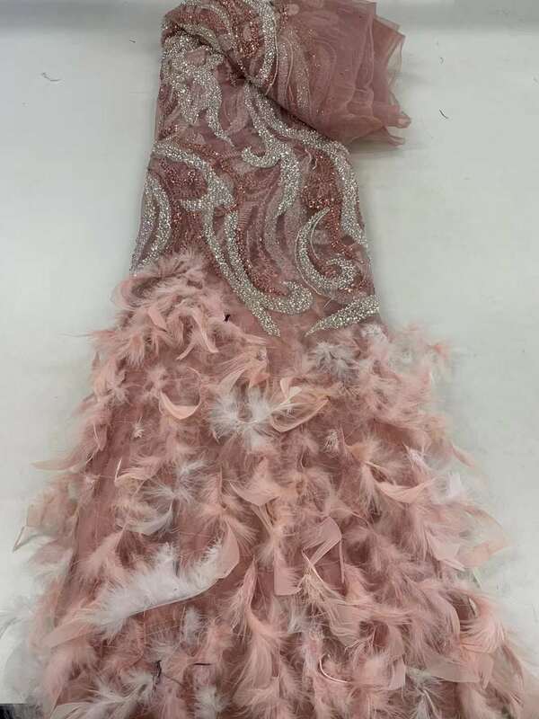 Najnowsze królewskie koraliki francuska z cekinami tkanina koronkowa puszyste pióro siateczka afrykańska koronka haftowana tkanina na wesele ZX
