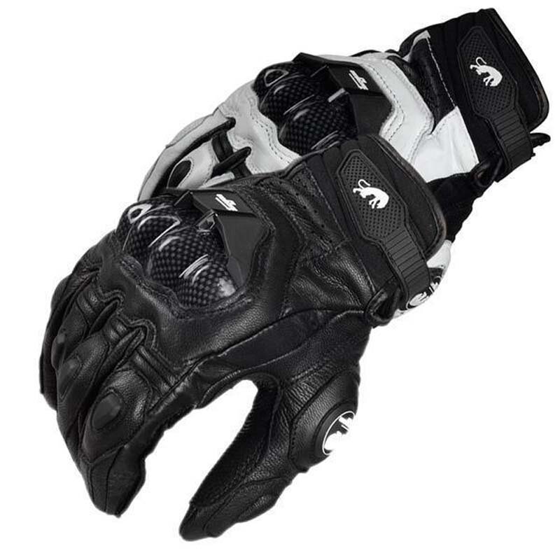 Guantes de moto de cuero genuino para hombre, guantes de equipo de carreras, color negro, blanco, verano e invierno