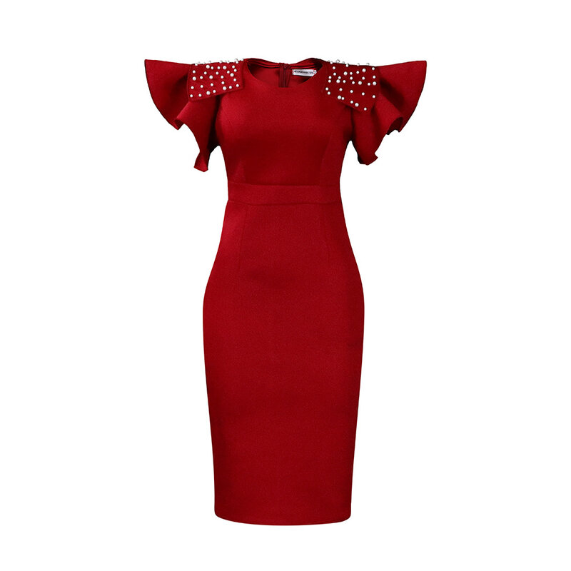 Spring Summer Africa Women Short Sleeve Sexy O-Neck Slim Dress Office Lady Party Knee-length Dress African Dresses for Women