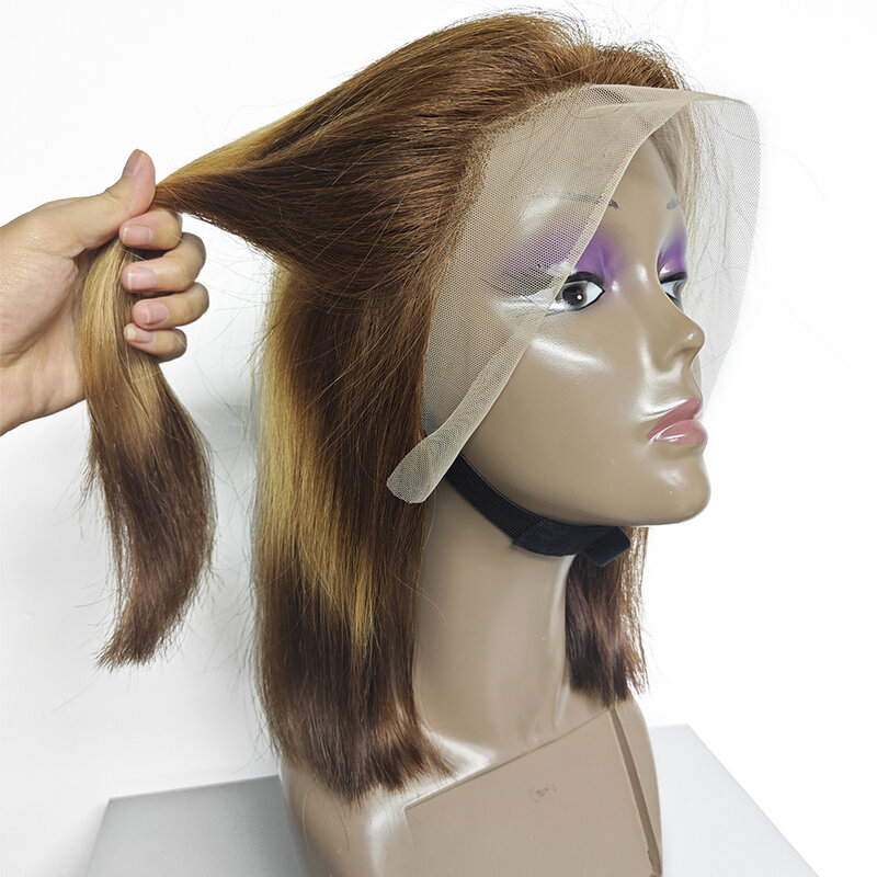 13x4 proste peruka z krótkim bobem podkreślają Ombre przezroczyste koronkowe peruki z ludzkich włosów dla kobiet w kolorze # T4/27/4