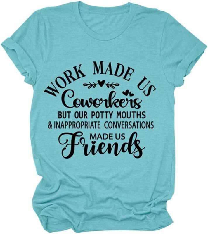 Womens Casual T Shirt Work Made Us Coworkers Funny Letter Graphic Comfy Crew Neck Short Sleeve Tees Gifts for Friends