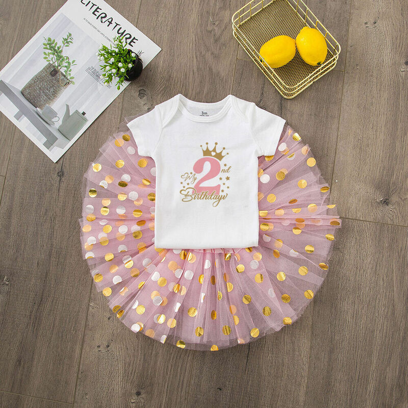 女の赤ちゃんのためのピンクのチュチュの誕生日パーティードレス,衣装とロンパースのセット,女の子のための夏の服