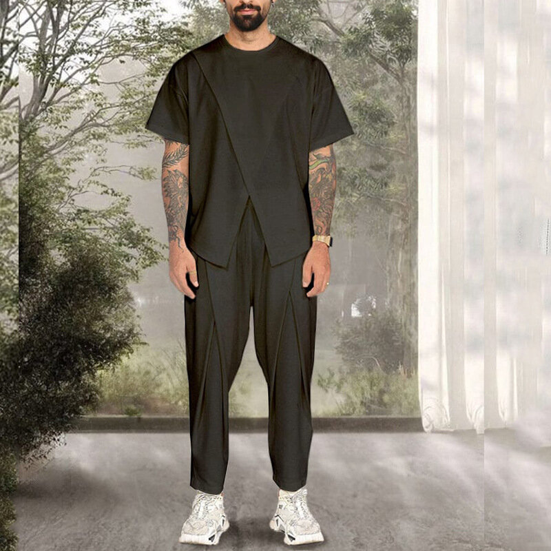 Ensemble de sport deux pièces pour homme, pantalon long à manches courtes, fouet décontracté, design tendance de la rue, été, nouveau, 2024