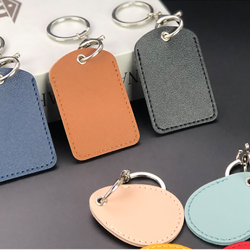 Custom Initials Fashion PU Leather Key ring Engrave Letters Advertising Gift Water Drop Wholesale Access Control Card Holder