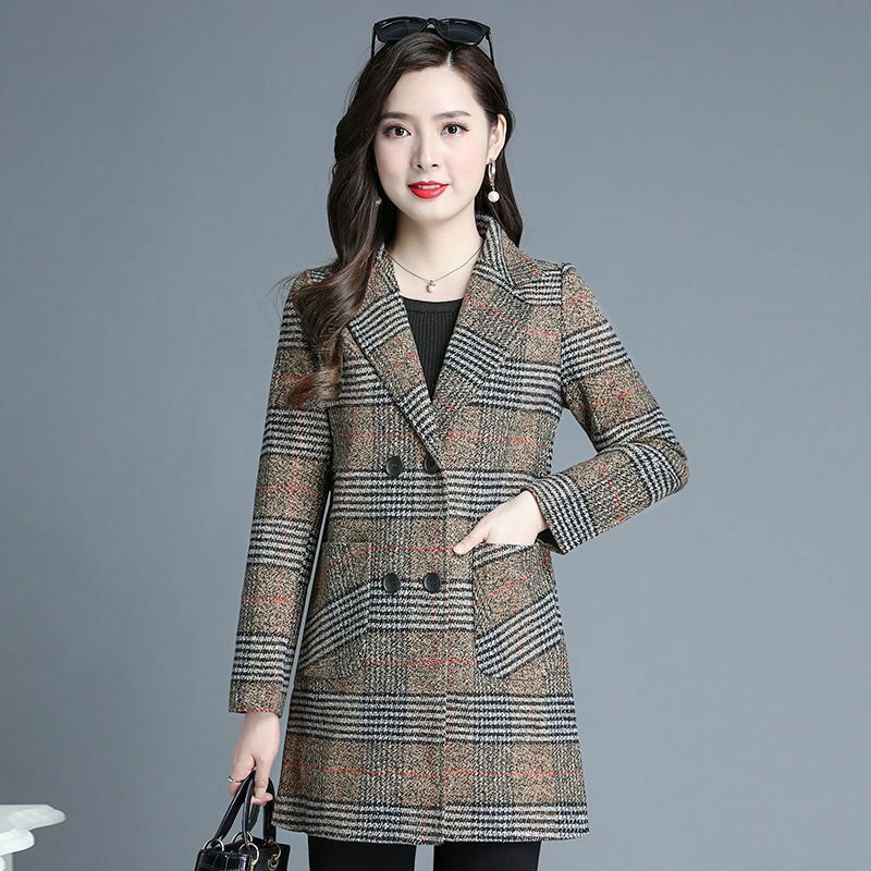 Vintage Plaid Tweed Blazer Tweed Jacke Frauen Kleidung Langarm Herbst Wind breaker Tasche koreanische schicke schlanke Oberbekleidung Mujer