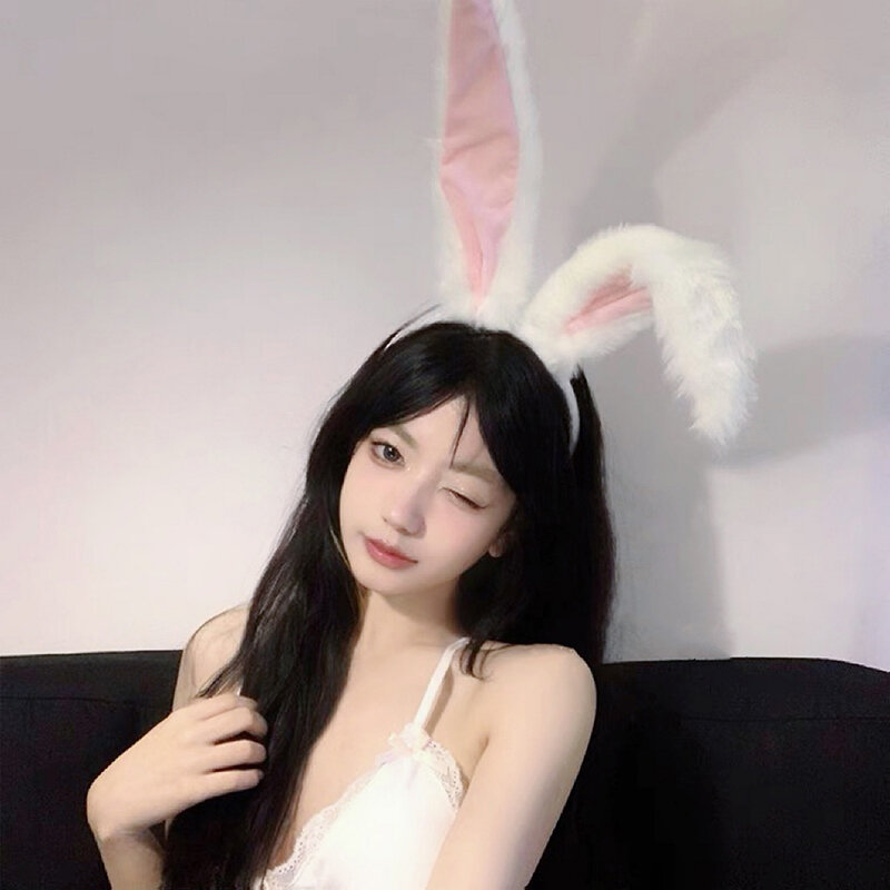 1 szt. Urocza Lolita Cosplay opaska puszyste pluszowe słodka długa chustka z królika obręcz do włosów z motywem Anime