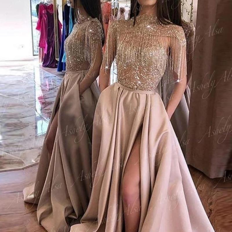 Elegante Arabische Vrouwen Formele Avondjurken Met Jasje Lieverd Kralen Crystal Satijn A Line Lange Prom Party Dress Gelegenheid
