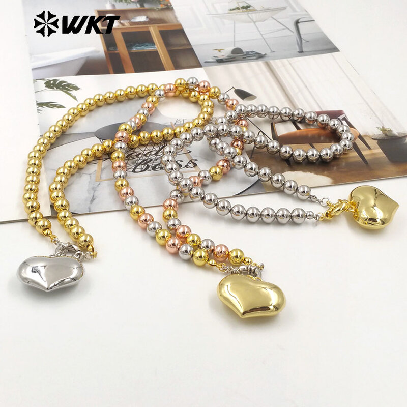 WT-JFN10-collar de acero de titanio con colgante en forma de corazón, de tres colores, oro de 18 quilates, plata, ropa lisa
