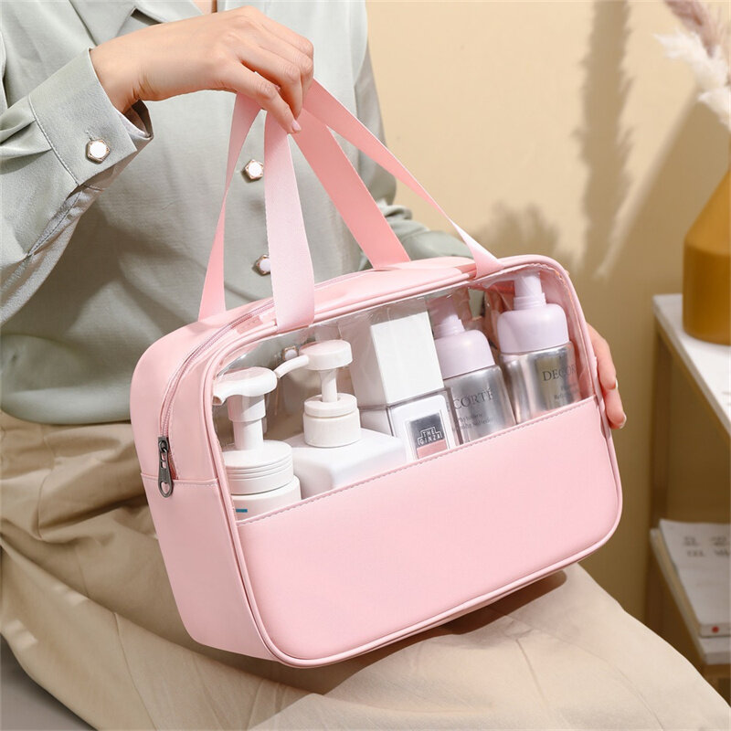 Large Capacity Cosmetic Bag Makeup Pouch Translucent Bath Bags Organizer Waterproof Portable Travel Storage Wash Case Container