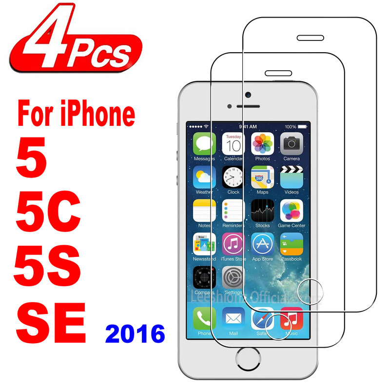 Protecteur d'écran pour iPhone, 2/4 pièces, film en verre pour modèles 5, 5S, 5C, SE 2016