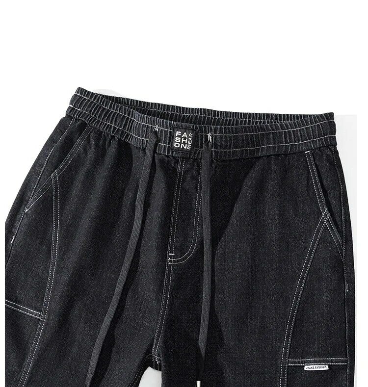 Spring new large size trousers men's plus size elastic waist drawstring harem trousers men 6XL 7XL 8XL black jeans full-length