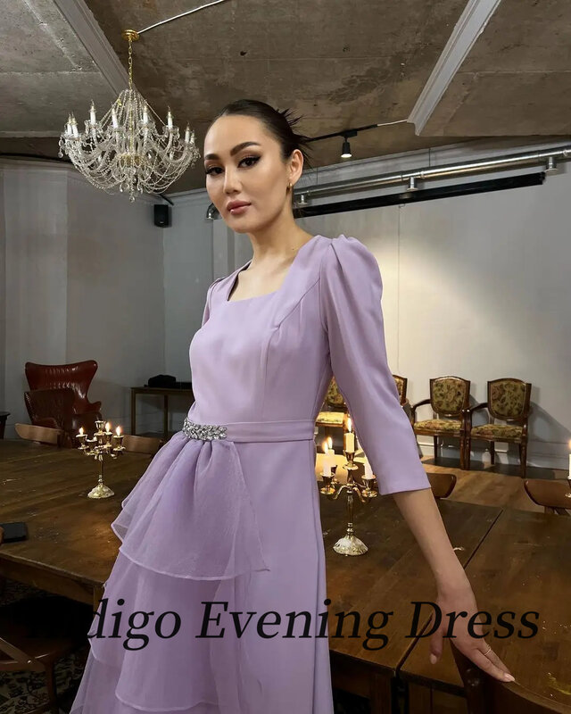 Вечерние платья цвета индиго, с квадратным вырезом, длиной до щиколотки, а-силуэт, с многоярусными оборками, женское официальное платье, 2024