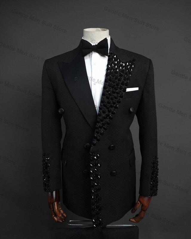 Casaco de smoking formal feito sob medida para homens, conjunto de ternos pretos, blazer e calça 2 peças, jaqueta masculina, casamento do noivo, escritório masculino, baile, noivo