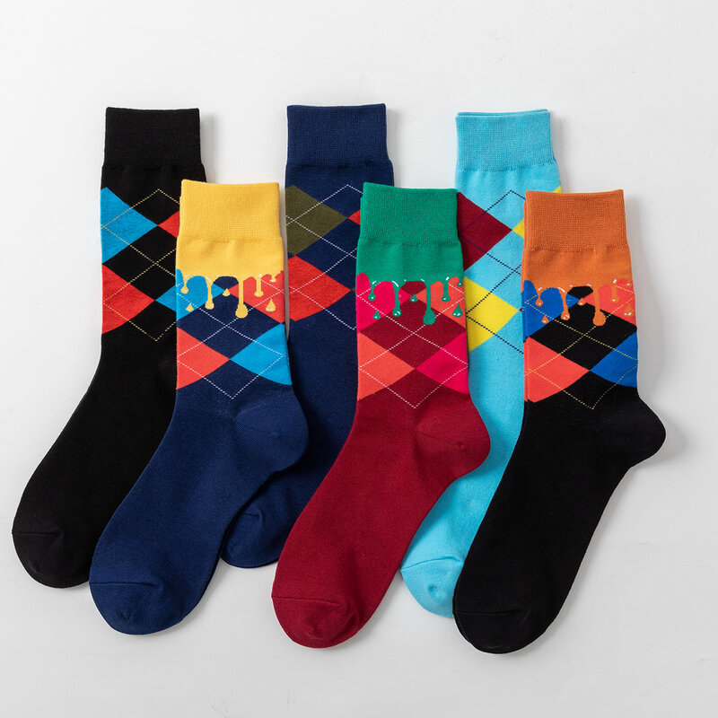 5-6 Pairs New High Quality Combed Cotton Men Socks Women Happy Fashion Novelty Skateboard Crew Casual Funny Socks for Men